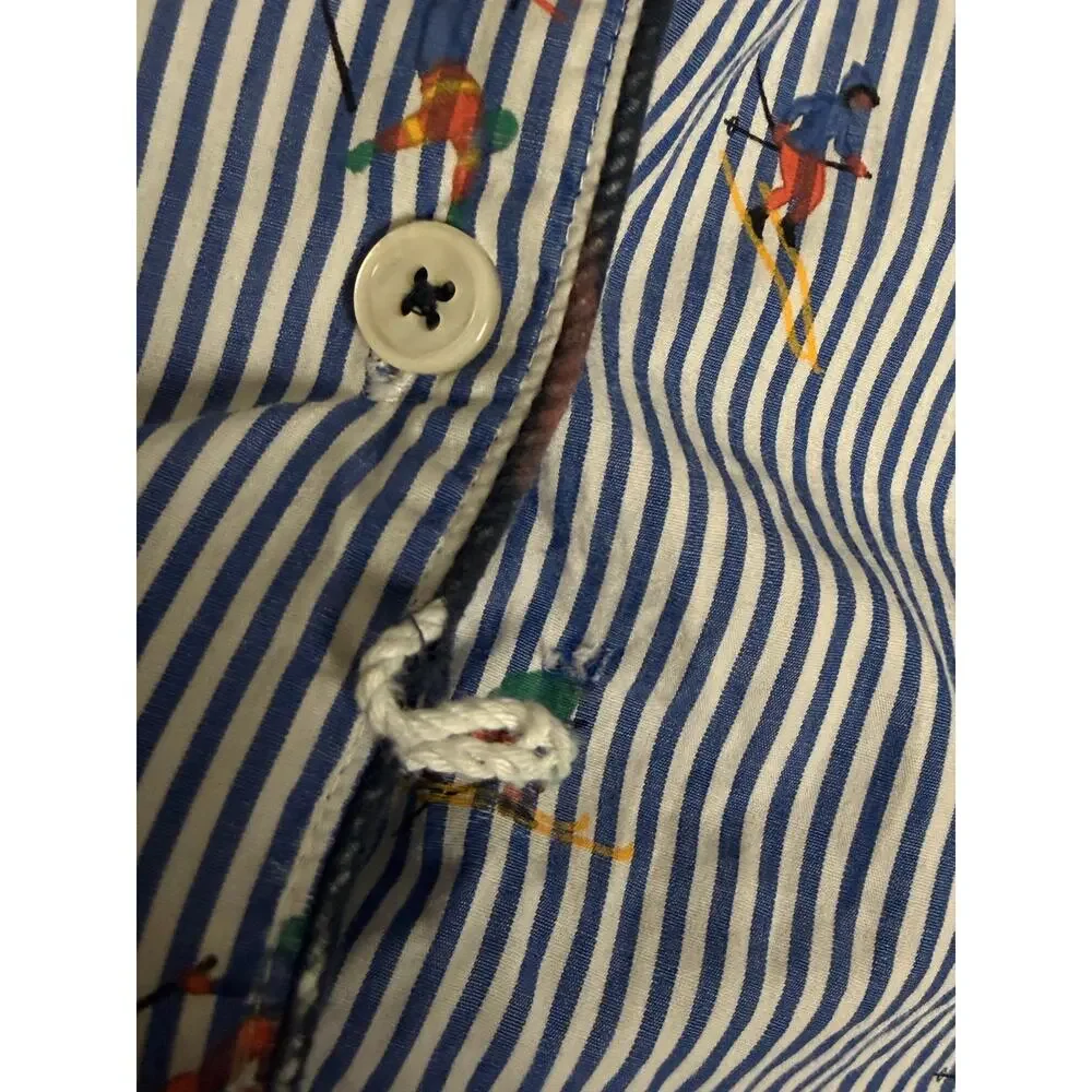 J.Crew Pinstripe Skiing Pattern Men's XL Button-Up Blue White L/S Pajama Top